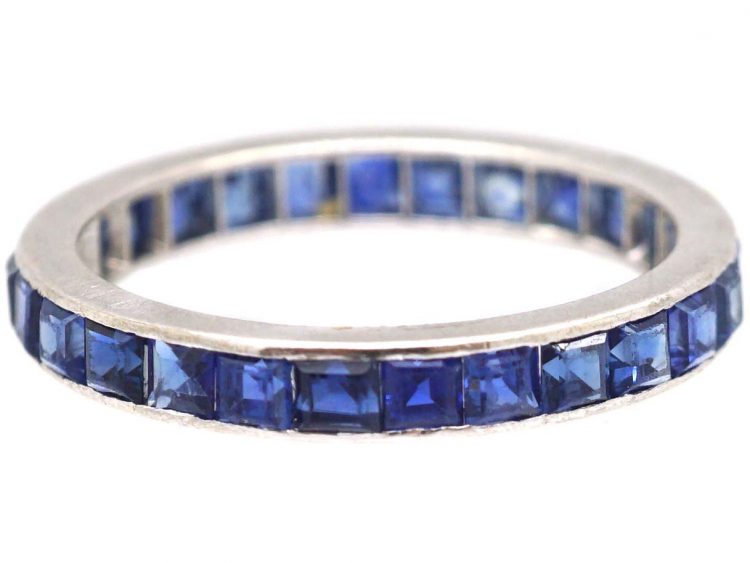 Art Deco 18ct White Gold & Calibre Cut Sapphire Eternity Ring