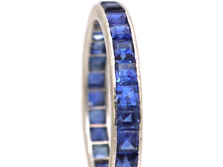 Art Deco 18ct White Gold & Calibre Cut Sapphire Eternity Ring