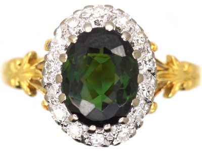 Edwardian 18ct Gold Cluster Ring set with Green Tourmaline & Diamonds