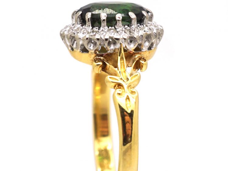 Edwardian 18ct Gold Cluster Ring set with Green Tourmaline & Diamonds