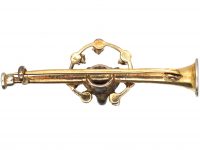 Edwardian 15ct Gold & Platinum Brooch of a Fox Head, Horseshoe & a Hunting Horn set with Diamonds & Ruby Eyes