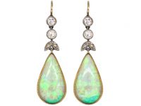 Edwardian 15ct Gold & Platinum, Opal & Diamond Drop Earrings