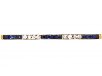 Art Deco 18ct Gold & Platinum, Sapphire & Diamond Line Brooch
