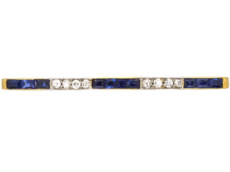 Art Deco 18ct Gold & Platinum, Sapphire & Diamond Line Brooch