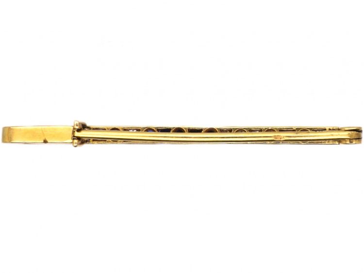 Art Deco 18ct Gold & Platinum, Sapphire & Diamond Line Brooch