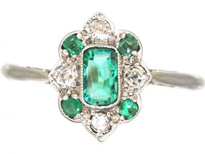 Art Deco 18ct Gold & Platinum, Emerald & Diamond Ring