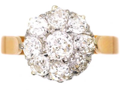 French Early 20th Century 18ct Gold, Old Mine Cut Diamond Cluster Ring