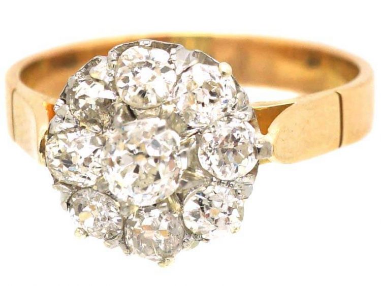 French Early 20th Century 18ct Gold, Old Mine Cut Diamond Cluster Ring