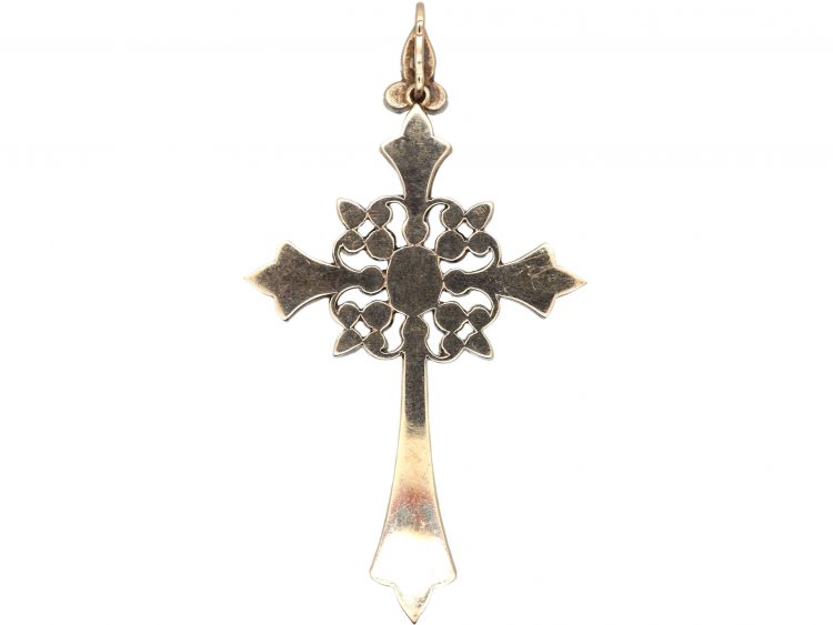 Georgian Silver & Gold, Old Mine Cut Diamond & Rose Diamond Cross in Original Case