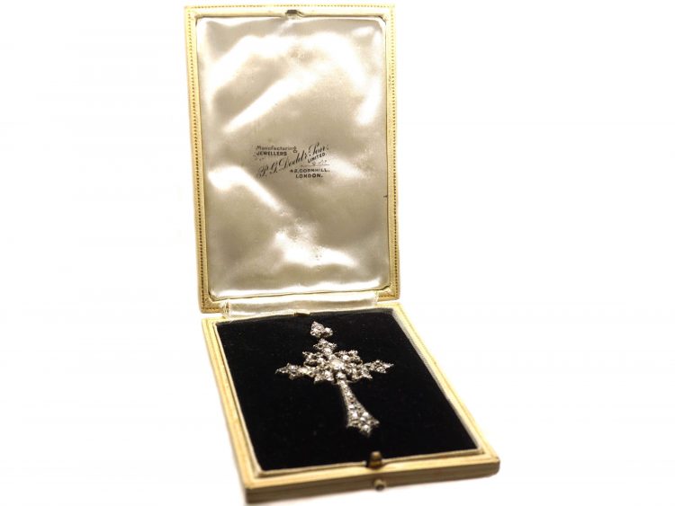 Georgian Silver & Gold, Old Mine Cut Diamond & Rose Diamond Cross in Original Case