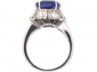 18ct White Gold Ballerina Ring set with a Large Unheated Ceylon Sapphire & Baguette Diamonds