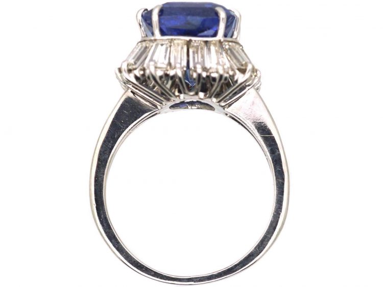 18ct White Gold Ballerina Ring set with a Large Unheated Ceylon Sapphire & Baguette Diamonds