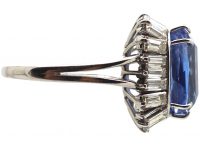 18ct White Gold Ballerina Ring set with a Large Unheated Ceylon Sapphire & Baguette Diamonds