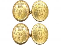 Victorian 18ct Gold Cufflinks with Engraved Coronets & Hidden Lockets