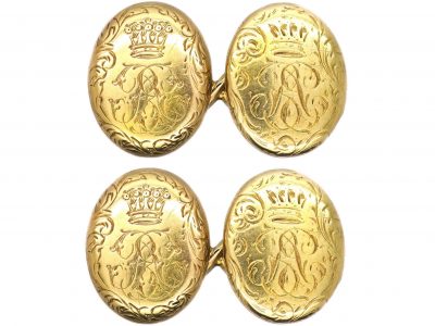 Victorian 18ct Gold Cufflinks with Engraved Coronets & Hidden Lockets