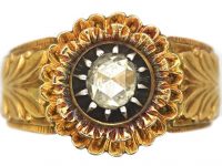 Early 19th Century Dutch 18ct Gold, Silver & Rose Diamond Ring with Laurel Leaf Motif