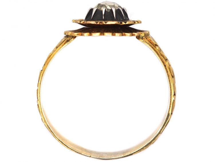 Early 19th Century Dutch 18ct Gold, Silver & Rose Diamond Ring with Laurel Leaf Motif