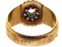 Early 19th Century Dutch 18ct Gold, Silver & Rose Diamond Ring with Laurel Leaf Motif