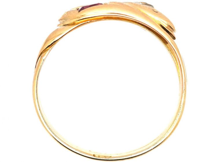 Edwardian 18ct Gold Double Snake Ring set with a Ruby & a Diamond