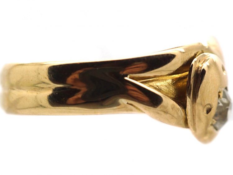 Edwardian 18ct Gold Double Snake Ring set with a Ruby & a Diamond