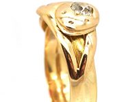 Edwardian 18ct Gold Double Snake Ring set with a Ruby & a Diamond