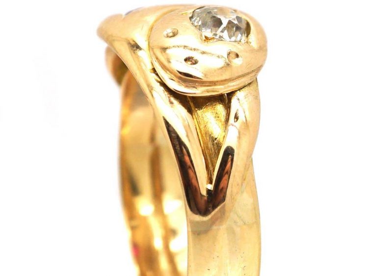 Edwardian 18ct Gold Double Snake Ring set with a Ruby & a Diamond