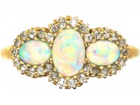 Edwardian 18ct Gold, Three Stone Opal & Diamond Ring