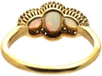 Edwardian 18ct Gold, Three Stone Opal & Diamond Ring