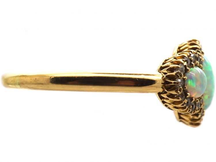 Edwardian 18ct Gold, Three Stone Opal & Diamond Ring