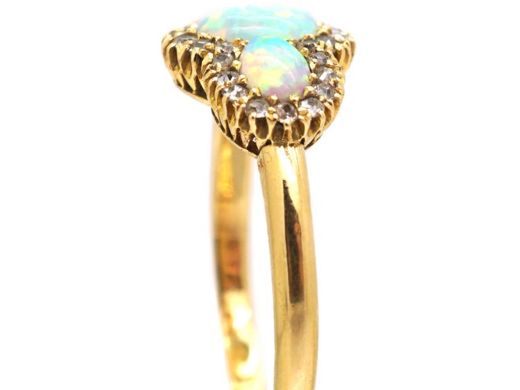 Edwardian 18ct Gold, Three Stone Opal & Diamond Ring