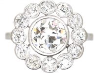 French Early 20th Century Platinum & Diamond Large Cluster Ring