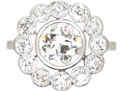 French Early 20th Century Platinum & Diamond Large Cluster Ring