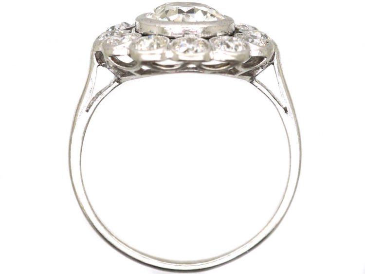 French Early 20th Century Platinum & Diamond Large Cluster Ring