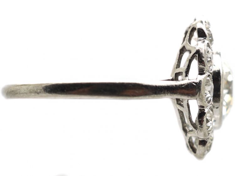 French Early 20th Century Platinum & Diamond Large Cluster Ring