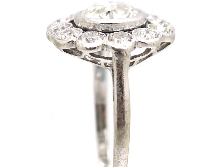 French Early 20th Century Platinum & Diamond Large Cluster Ring