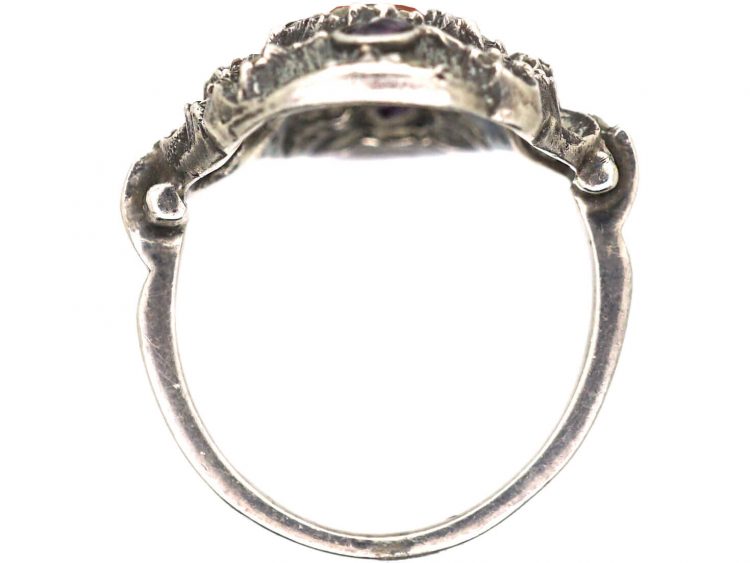 Art Deco Silver, Marcasite, Citrine & Amethyst Ring