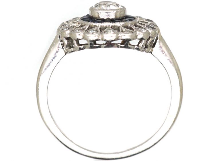 Art Deco Platinum Target Ring set with Diamonds & Calibre Sapphires