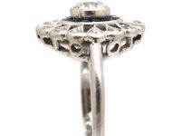 Art Deco Platinum Target Ring set with Diamonds & Calibre Sapphires