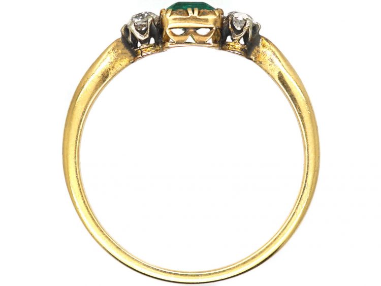 Edwardian 18ct Gold, Emerald & Diamond Three Stone Ring