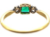 Edwardian 18ct Gold, Emerald & Diamond Three Stone Ring