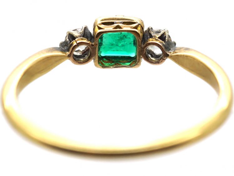 Edwardian 18ct Gold, Emerald & Diamond Three Stone Ring