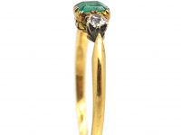 Edwardian 18ct Gold, Emerald & Diamond Three Stone Ring