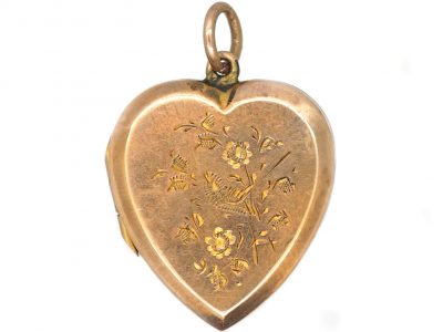 Edwardian 9ct Back & Front Heart Shaped Locket with Swallow Motif