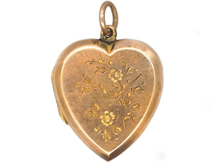 Edwardian 9ct Back & Front Heart Shaped Locket with Swallow Motif