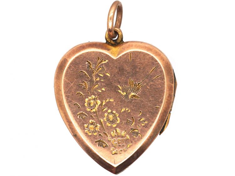 Edwardian 9ct Back & Front Heart Shaped Locket with Swallow Motif