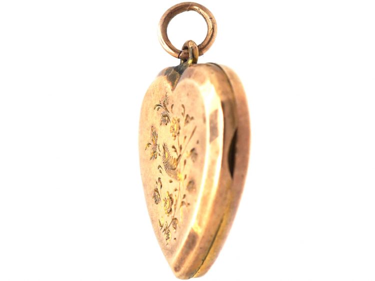 Edwardian 9ct Back & Front Heart Shaped Locket with Swallow Motif