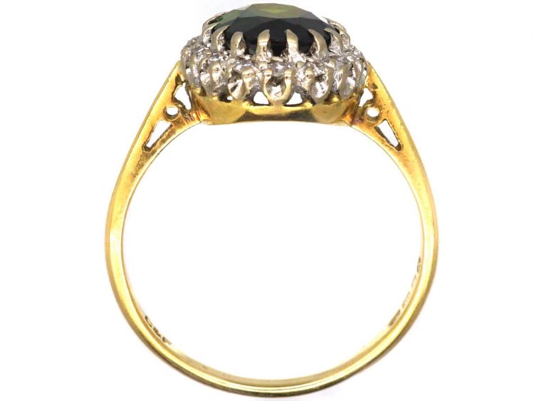 18ct Gold, Green Tourmaline & Diamond Cluster Ring