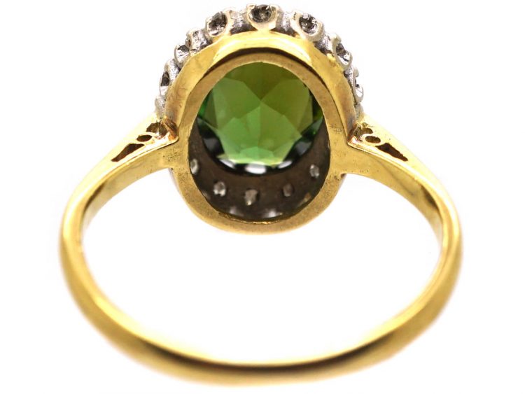 18ct Gold, Green Tourmaline & Diamond Cluster Ring