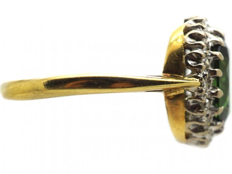 18ct Gold, Green Tourmaline & Diamond Cluster Ring