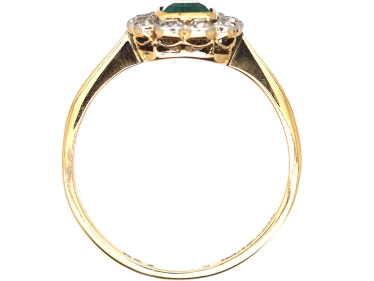 Edwardian 18ct Gold & Platinum, Emerald & Diamond Cluster Ring